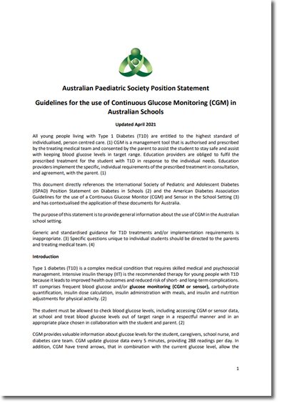 Guidelines for the use of Continuous Glucose Monitoring (CGM) in Australian Schools