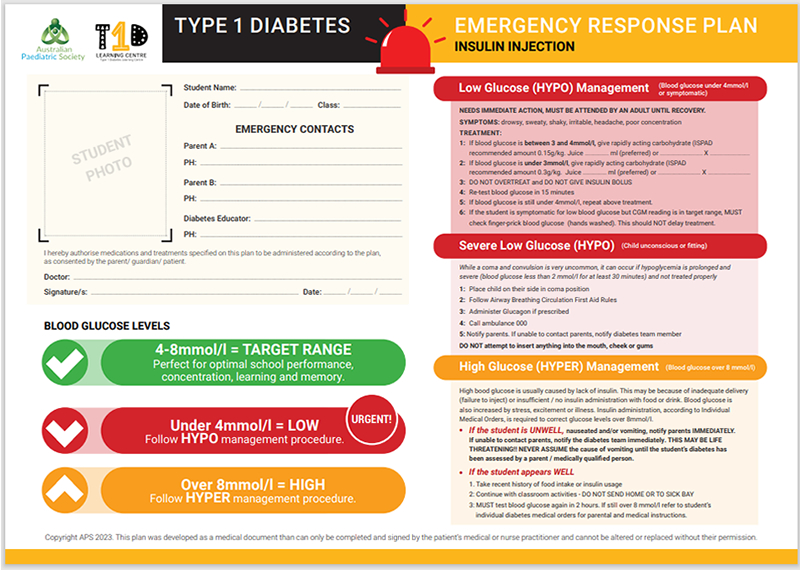 Download here: Type 1 Diabetes Insulin Injection Emergency Response Plan - Injection (lower limit (4.0mmol/l) 2023 