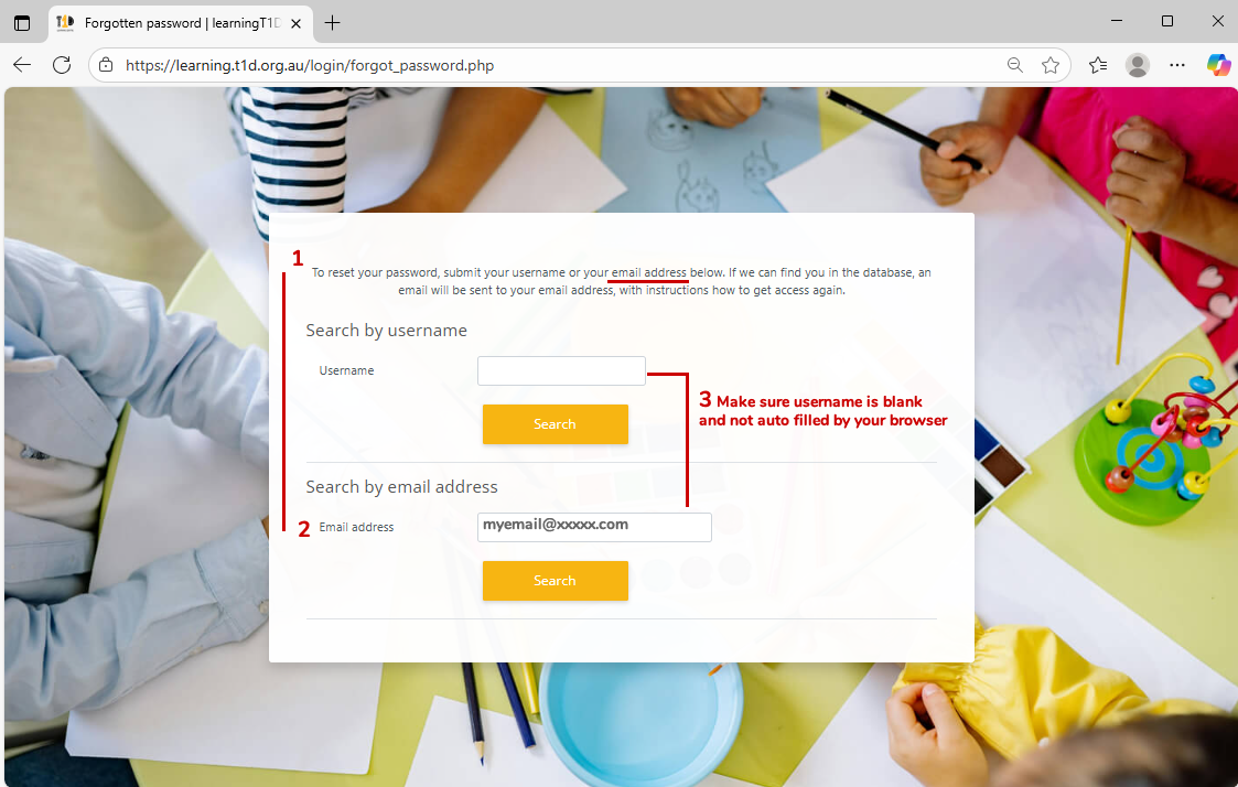 Password reset information 